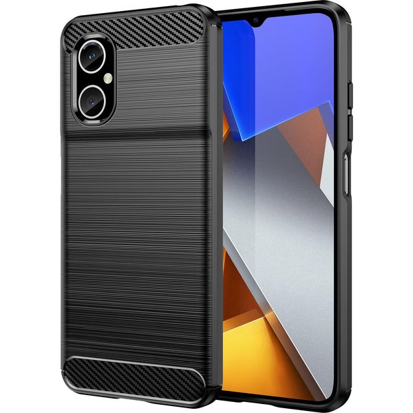 Custodia Per Xiaomi Poco M4 5G In Silicone Tpu Morbido, Fibra Di Carbonio, Custodia Protettiva Antiurto Nera-image