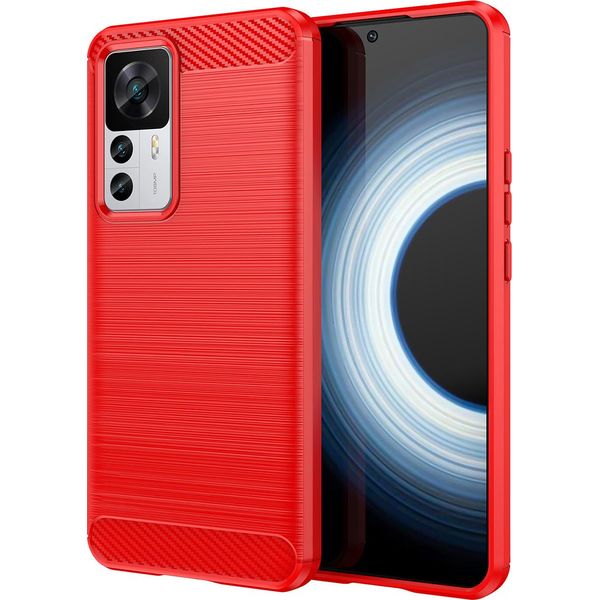 Custodia Per Xiaomi Redmi K50 Ultra Morbido Silicone Tpu, Fibra Di Carbonio, Custodia Protettiva Antiurto Rosso-image