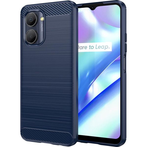 Custodia Realme C33, Custodia Protettiva In Fibra Di Carbonio Tpu Silicone Antiurto Per Realme C33 Blu-image