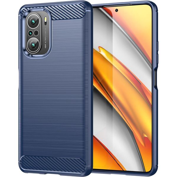Xiaomi Poco F3 Custodia, Fibra Di Carbonio Tpu Silicone Antiurto Custodia Protettiva Per Xiaomi Poco F3 Blue-image