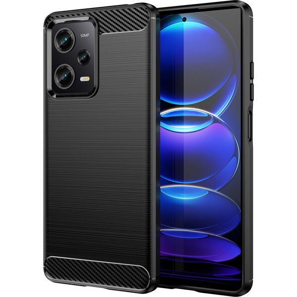 Xiaomi Poco X5 Pro Custodia, Fibra Di Carbonio Tpu Silicone Antiurto Custodia Protettiva Per Xiaomi Poco X5 Pro / Redmi Note 12 Pro Nero-image