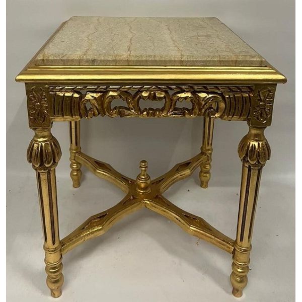 Casa Padrino Tavolino Barocco Oro/Beige - Tavolino Quadrato In Legno Massello Con Piano In Marmo - Mobili Da Soggiorno In Stile Barocco - Mobili In Stile Antico - Mobili Barocchi-image