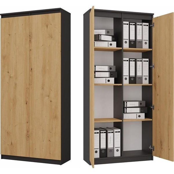 Libreria, Antracite / Rovere Artigianale, 80 X 180 X 35 Cm-image