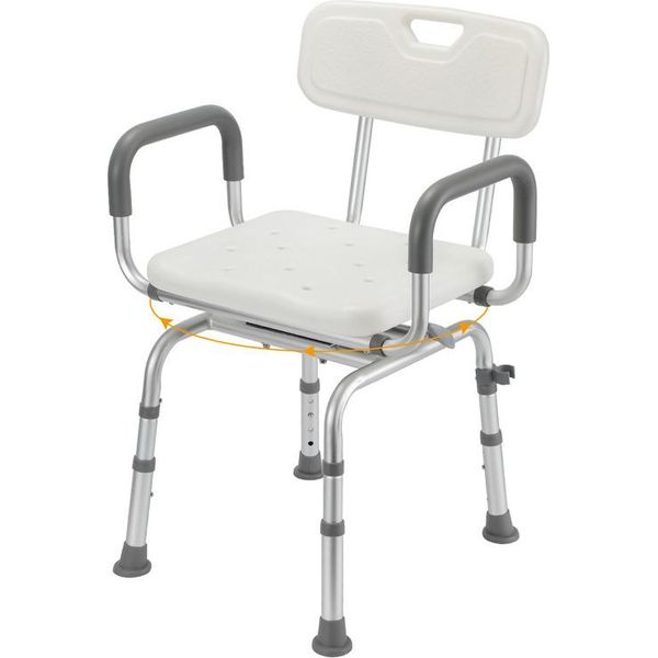 Sgabello Da Doccia Tolletour Sgabello Da Bagno Sedia Da Doccia Regolabile In Altezza Fino A 136 Kg Sedile Da Bagno Antiscivolo Con Braccio E Schienale +360° Ruotabile-image