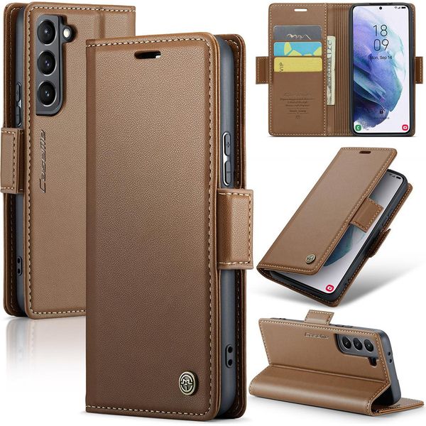 Galaxy S21 5G Case, Rfid Blocking Card, Advanced Flip Custodia In Pelle Con Funzione Stand Per Samsung Galaxy S21 5G Brown-image