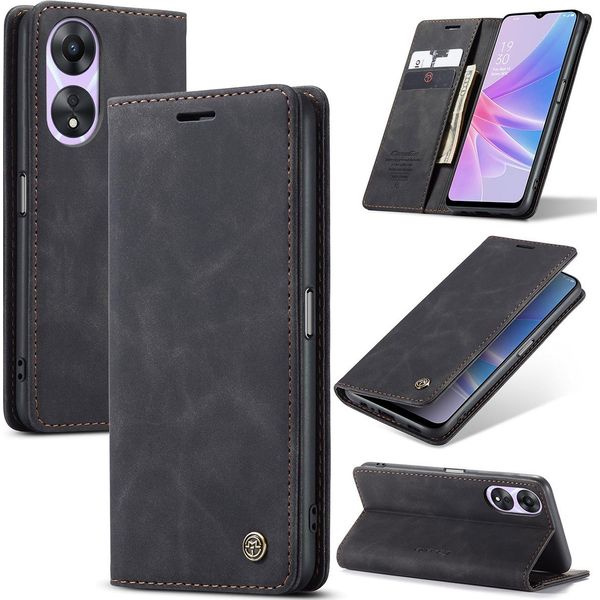 Custodia Oppo A78, Custodia Retrò In Finto Cuoio Con Funzione Stand Per Oppo A78 Nero-image