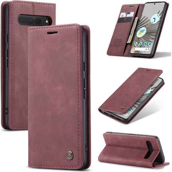 Google Pixel 8 Case, Retro Custodia In Finto Cuoio Con Funzione Stand Custodia Protettiva Per Google Pixel 8 Rosso-image
