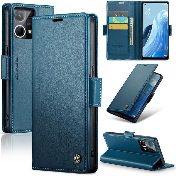 Custodia Oppo Reno8 4G, Carta Di Blocco Rfid, Custodia In Pelle Avanzata Con Funzione Stand Per Oppo Reno8 4G Blu-image