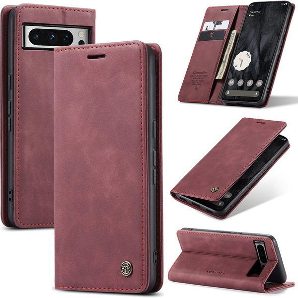 Google Pixel 8 Pro Case, Retro Custodia In Finto Cuoio Con Funzione Stand Custodia Protettiva Per Google Pixel 8 Pro Rosso-image