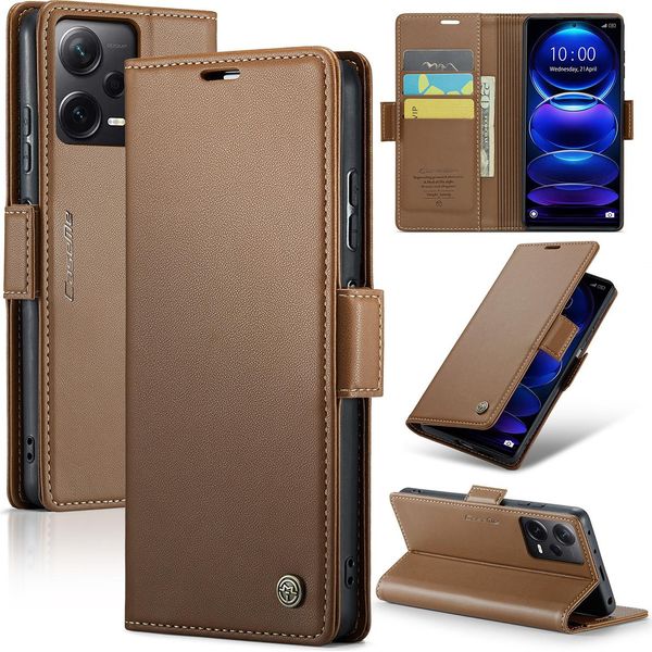 Custodia Redmi Note 12 Pro+, Carta Di Blocco Rfid, Custodia Avanzata In Pelle Flip Con Funzione Stand Per Xiaomi Redmi Note 12 Pro+ Marrone-image