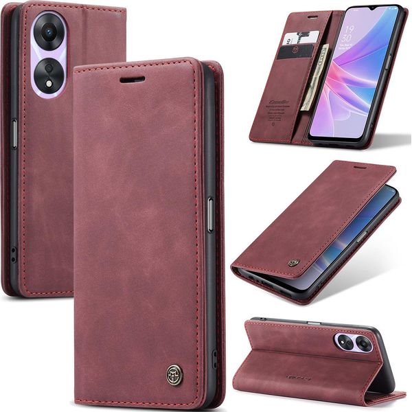 Custodia Oppo A78, Custodia Retrò In Finto Cuoio Con Funzione Di Stand, Copertura Protettiva Per Oppo A78 Rosso-image