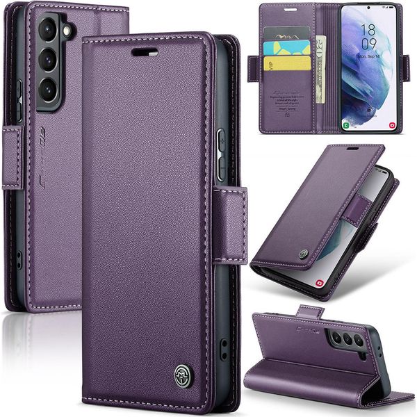 Custodia Galaxy S21 5G, Custodia In Pelle Con Funzione Stand Per Samsung Galaxy S21 5G Viola-image