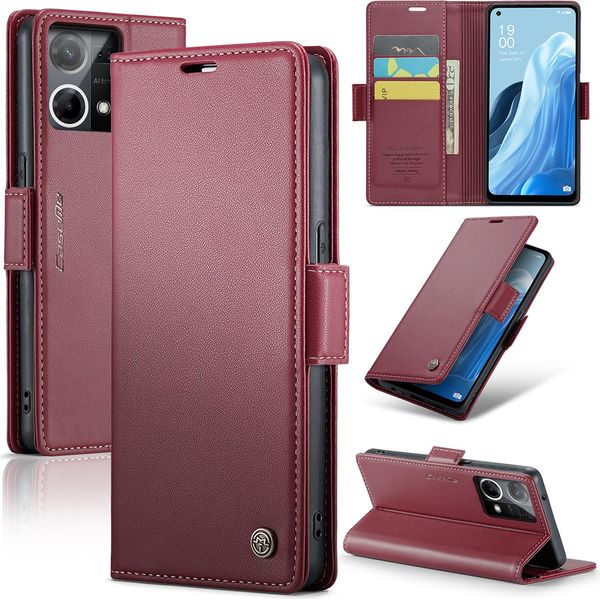 Custodia Oppo Reno8 4G, Custodia In Pelle Con Funzione Di Supporto Per Oppo Reno8 4G Rosso-image