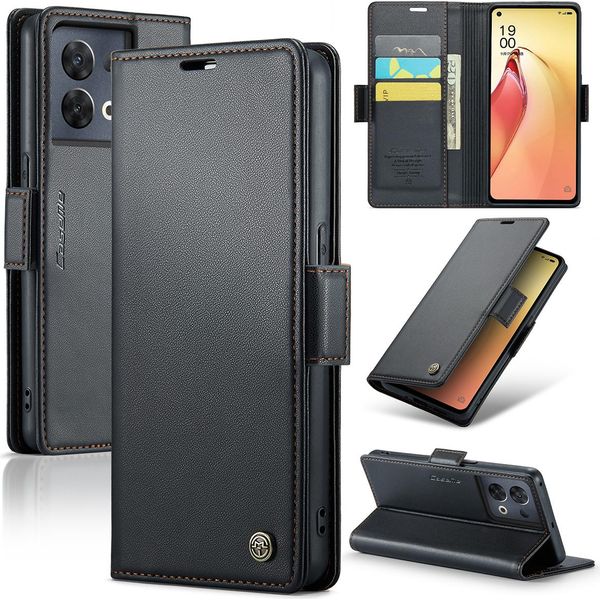 Custodia Oppo Reno8 Pro, Custodia In Pelle Con Funzione Stand Per Oppo Reno8 Pro Nero-image