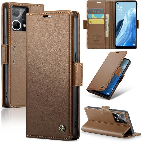 Custodia Oppo Reno8 4G, Custodia In Pelle Con Funzione Stand Per Oppo Reno8 4G Marrone-image
