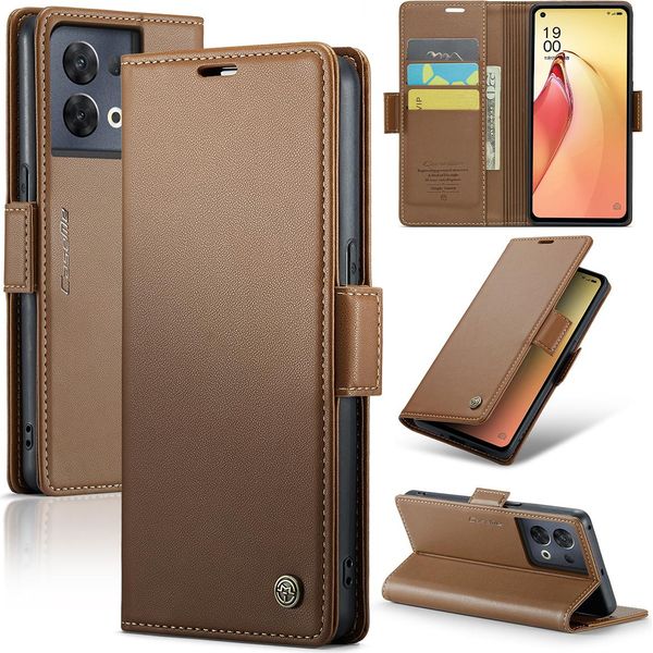 Custodia Oppo Reno8 Pro, Rfid Blocking Card, Custodia In Pelle Avanzata Con Funzione Stand Per Oppo Reno8 Pro Marrone-image