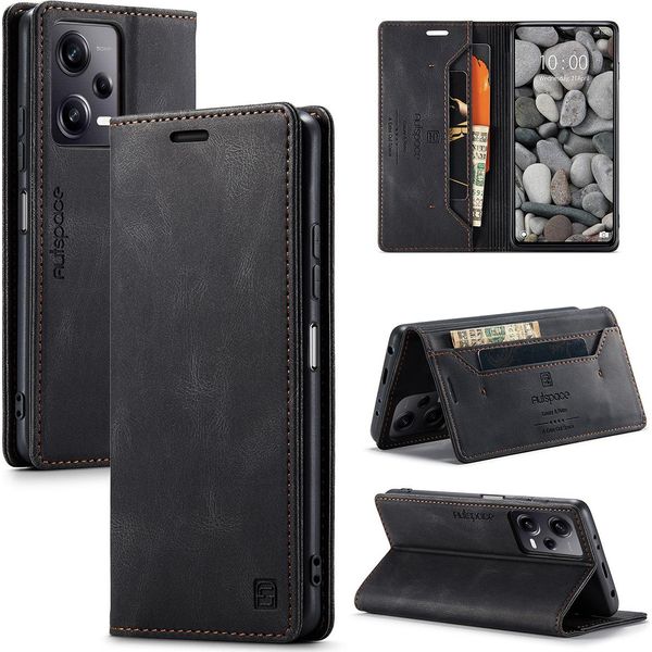 Custodia Redmi Note 12 Pro, Retro Custodia In Finto Cuoio, Stand E Custodia Protettiva Per Xiaomi Redmi Note 12 Pro 5G Nero-image