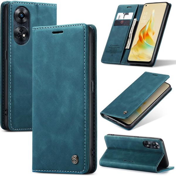 Custodia Oppo Reno8 T, Custodia Retrò In Finto Cuoio Con Funzione Stand Per Oppo Reno8 T Blu-image