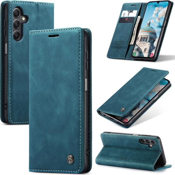 Custodia Galaxy A24 4G, Custodia Retrò In Finto Cuoio Con Funzione Stand Cover Protettiva Per Samsung Galaxy A24 4G Blu-image