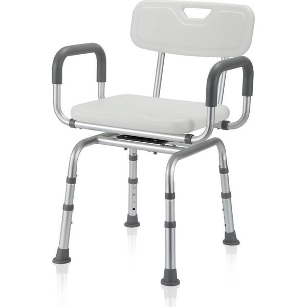 Sgabello Da Doccia Fiqops Sgabello Da Bagno Sedia Da Doccia Regolabile In Altezza Fino A 136 Kg Sedile Da Bagno Con Braccio E Schienale +360° Ruotabile-image
