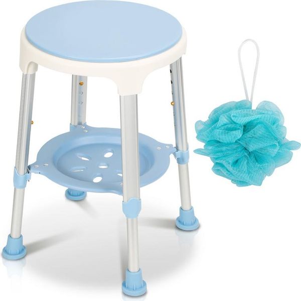 Sgabello Da Doccia Fiqops Sgabello Da Bagno Sedia Da Doccia Regolabile In Altezza Fino A 136 Kg Sedile Da Bagno Antiscivolo Con Ripiano Ruotabile A 360°-image