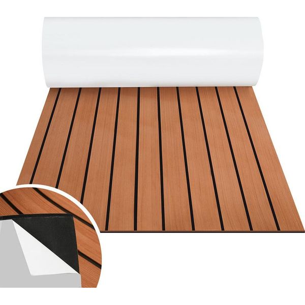 Fiqops Pavimentazione Tappetino Teak Decking Barca Marina Pavimentazione Eva Schiuma Antiscivolo, Per Barche Yacht Pavimentazione Marina, 1Pcs 240X90Cm Striscia (Brown)-image