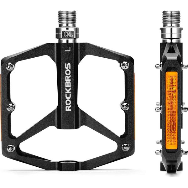 Rockbros Pedali Per Bicicletta Con Catarifrangenti Pedali A Piattaforma, 9/16 Di Pollice, In Alluminio, Nero-image