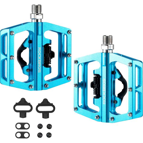 Rockbros Pedali Per Bicicletta 2 In 1 Spd Pedali/Piattaforma Pedali In Alluminio, Per Mtb Bici Da Strada Bici Da Città, Blu-image