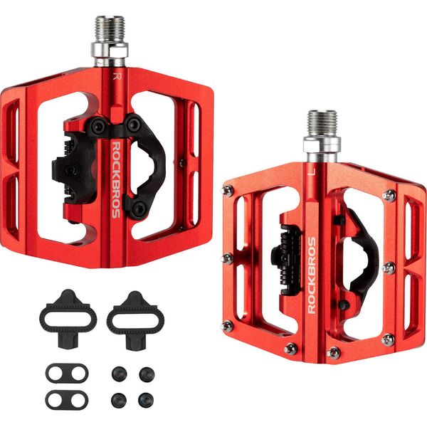 Rockbros Pedali Per Bicicletta 2 In 1 Spd Pedali/Piattaforma Pedali In Alluminio, Per Mtb Bici Da Strada Bici Da Città, Rosso-image