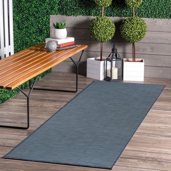 Tappeto Per Interni Ed Esterni - Tappeto Resistente Alle Intemperie Per Balcone, Terrazza, Giardino, Soggiorno, Cucina - Resistente Ai Raggi Uv E All'acqua - Dimensioni 80 X 250 Cm, Blu-image
