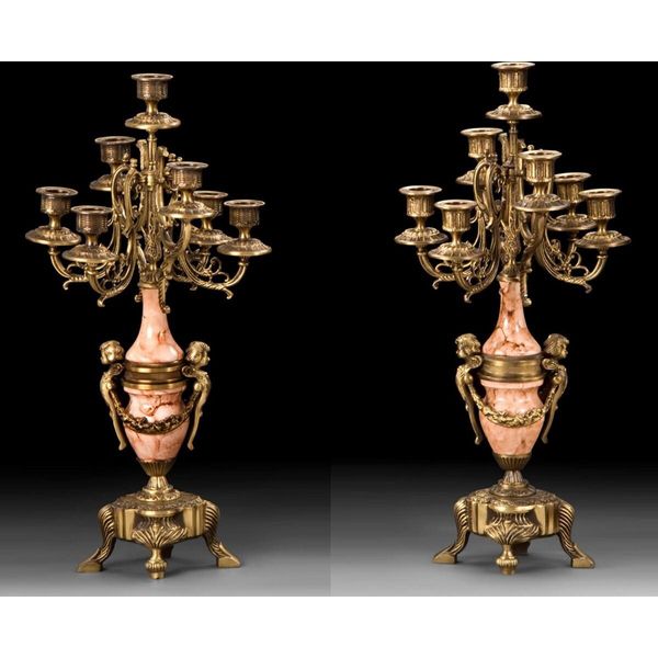 Casa Padrino Set Di Candelieri Barocchi Ottone / Beige Ø 25 X H. 55 Cm - Candelieri In Bronzo In Stile Barocco Fatti A Mano - Accessori Per La Decorazione Barocca - Interni Barocchi - Mobili Barocchi-image