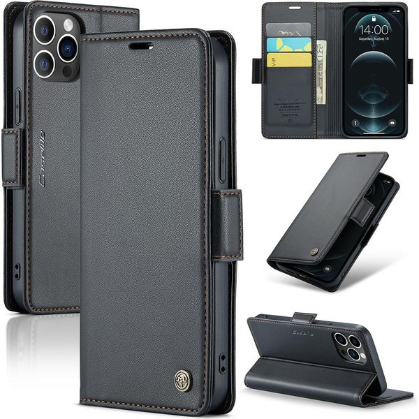 Custodia Iphone 12 Pro, Custodia In Pelle Portafoglio Porta Carte Di Credito Custodia Protettiva Con Funzione Stand Per Iphone 12 / 12 Pro Nero-image
