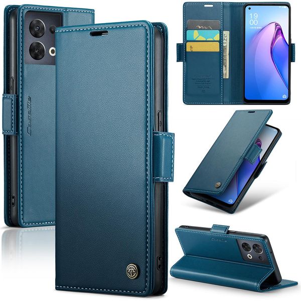 Custodia Oppo Reno8 5G, Carta Di Blocco Rfid, Custodia In Pelle Avanzata Con Funzione Stand Per Oppo Reno8 5G Blu-image