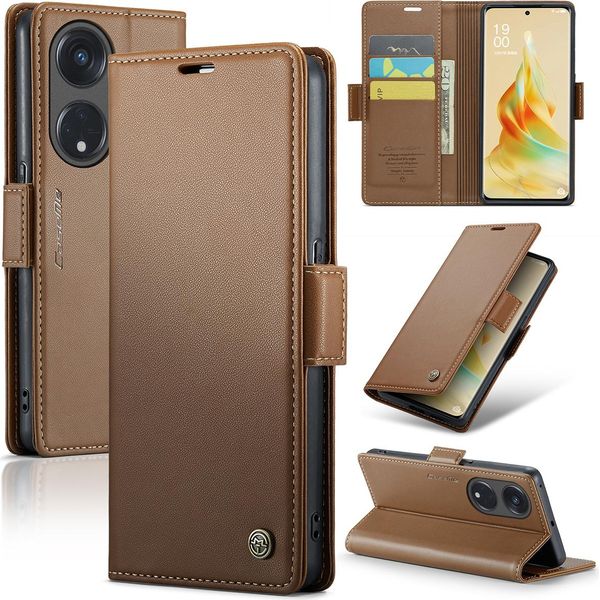 Custodia Oppo Reno8 T 5G, Rfid Blocking Card, Custodia In Pelle Avanzata Con Funzione Stand Per Oppo Reno8 T 5G Marrone-image