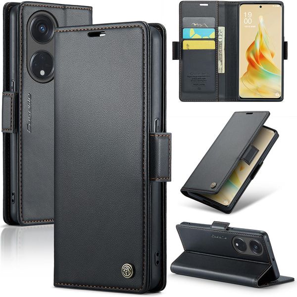 Custodia Oppo Reno8 T 5G, Rfid Blocking Card, Custodia In Pelle Avanzata Con Funzione Stand Per Oppo Reno8 T 5G Nero-image