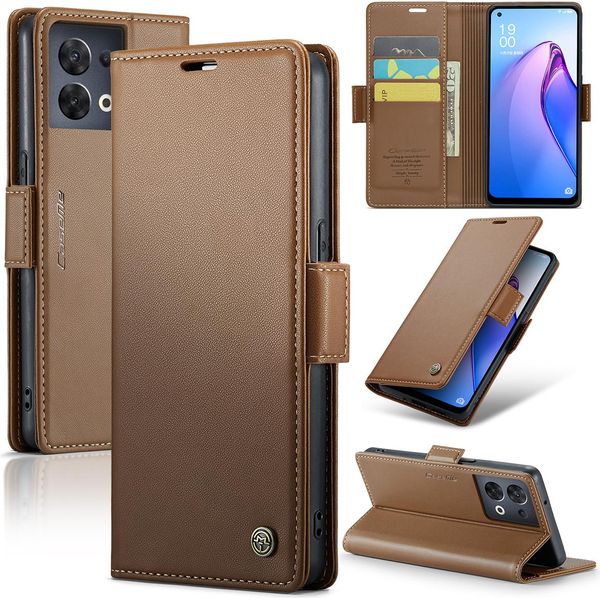 Oppo Reno8 5G Case, Rfid Blocking Card, Advanced Flip Custodia In Pelle Con Funzione Stand Per Oppo Reno8 5G Brown-image