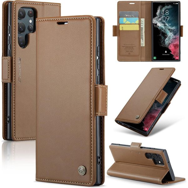 Galaxy S22 Ultra 5G Case, Rfid Blocking Card, Advanced Flip Custodia In Pelle Con Funzione Stand Per Samsung Galaxy S22 Ultra 5G Brown-image