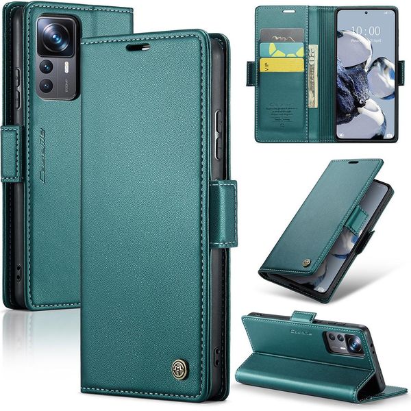 Xiaomi 12T Pro Case, Rfid Blocking Card, Advanced Flip Custodia In Pelle Con Funzione Stand Per Xiaomi 12T / 12T Pro / Redmi K50 Ultra Green-image