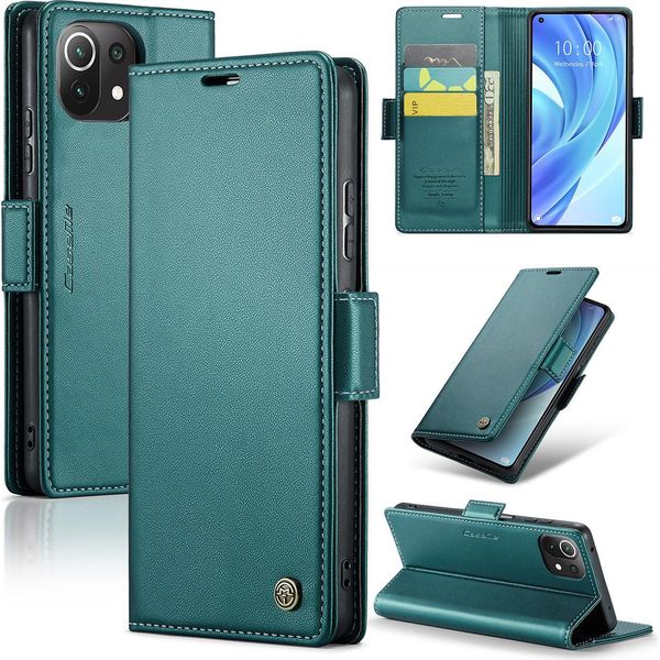 Xiaomi 11 Lite Case, Rfid Blocking Card, Advanced Flip Custodia In Pelle Con Funzione Stand Per Xiaomi 11 Lite 5G Ne / Mi 11 Lite Verde-image