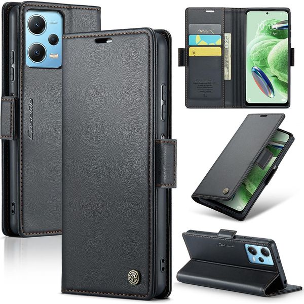 Xiaomi Poco X5 Case, Rfid Blocking Card, Advanced Flip Custodia In Pelle Con Funzione Stand Per Xiaomi Poco X5 / Redmi Note 12 5G Nero-image