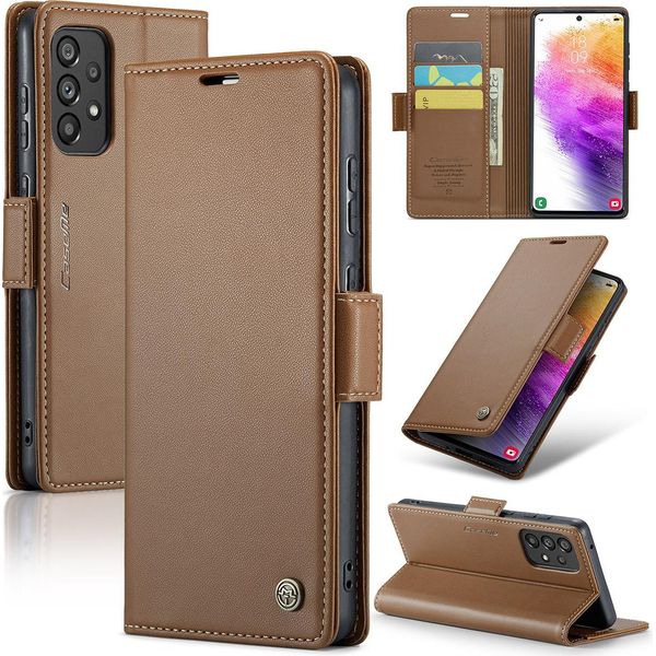 Galaxy A73 5G Case, Rfid Blocking Card, Advanced Flip Custodia In Pelle Con Funzione Stand Per Samsung Galaxy A73 5G Brown-image