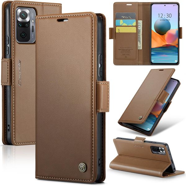 Redmi Note 10 Pro Case, Rfid Blocking Card, Advanced Flip Custodia In Pelle Con Funzione Stand Per Xiaomi Redmi Note 10 Pro / Note 10 Pro Max Brown-image