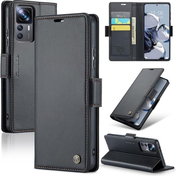 Xiaomi 12T Pro Case, Custodia In Pelle Per Carte Da Gioco Protettiva Con Supporto Per Xiaomi 12T / 12T Pro / Redmi K50 Ultra Black-image