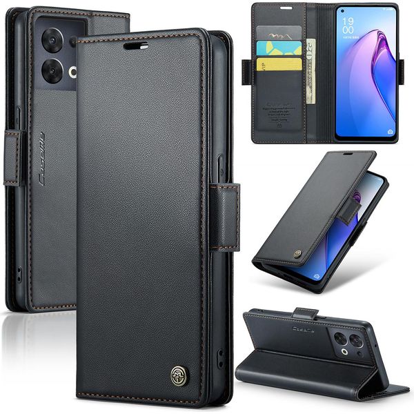 Oppo Reno8 5G Case, Rfid Blocking Card, Advanced Flip Custodia In Pelle Con Funzione Stand Per Oppo Reno8 5G Nero-image