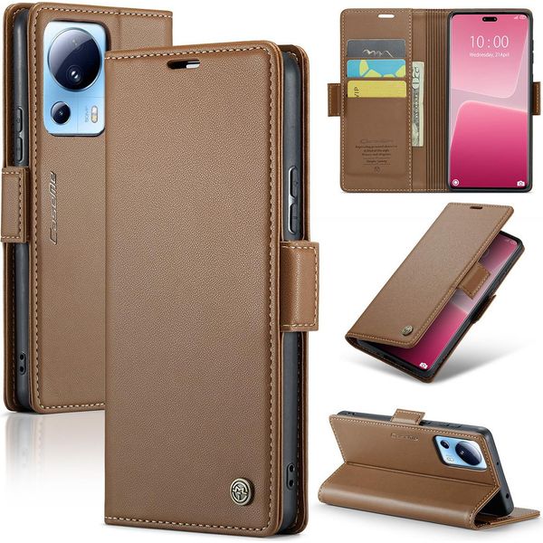 Xiaomi 13 Lite Case, Rfid Blocking Card, Advanced Flip Custodia In Pelle Con Funzione Stand Per Xiaomi 13 Lite Brown-image