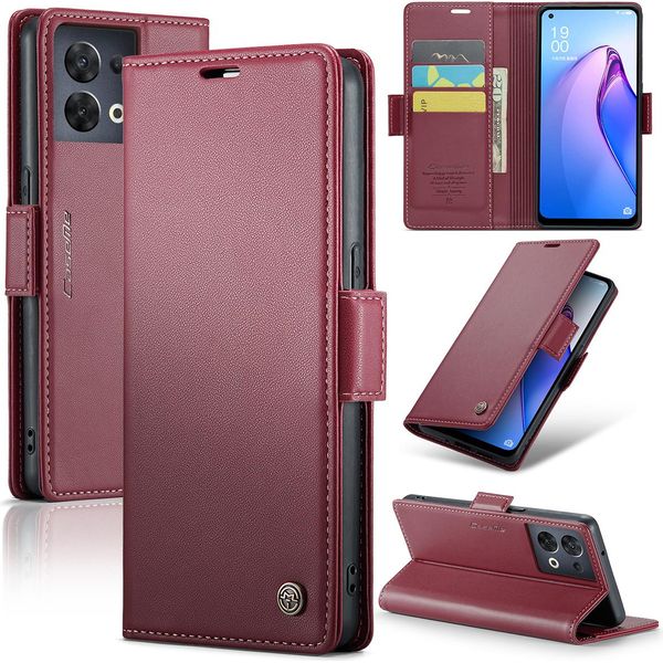 Custodia Oppo Reno8 5G, Custodia In Pelle Con Funzione Di Supporto Per Oppo Reno8 5G Rosso-image