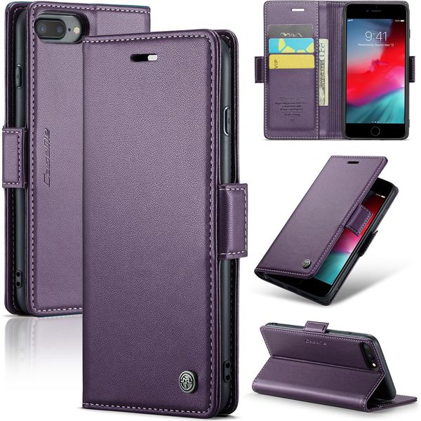 Custodia Iphone 8 Plus, Custodia Portafoglio In Pelle Porta Carte Di Credito Protettiva Con Funzione Stand Per Iphone 8 Plus / 7 Plus / 6S Plus / 6 Plus Viola-image