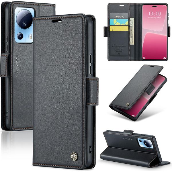 Xiaomi 13 Lite Case, Rfid Blocking Card, Advanced Flip Custodia In Pelle Con Funzione Stand Per Xiaomi 13 Lite Nero-image