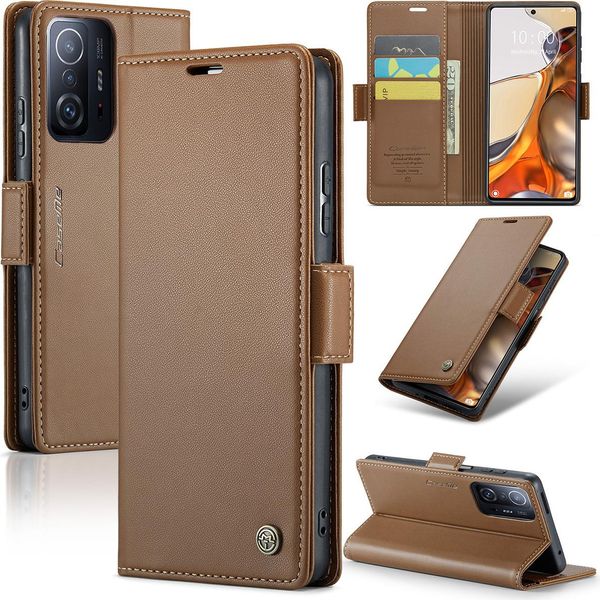 Xiaomi 11T Pro Case, Rfid Blocking Card, Advanced Flip Custodia In Pelle Con Funzione Stand Per Xiaomi 11T / 11T Pro Brown-image
