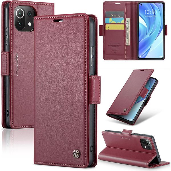 Xiaomi 11 Lite Case, Rfid Blocking Card, Advanced Flip Custodia In Pelle Con Funzione Stand Per Xiaomi 11 Lite 5G Ne / Mi 11 Lite Rosso-image